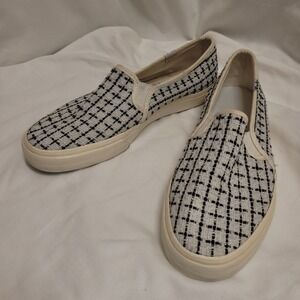 Keds Women's Slip On Sneakers Size 8 Black White Plaid Tweed Casual Shoes